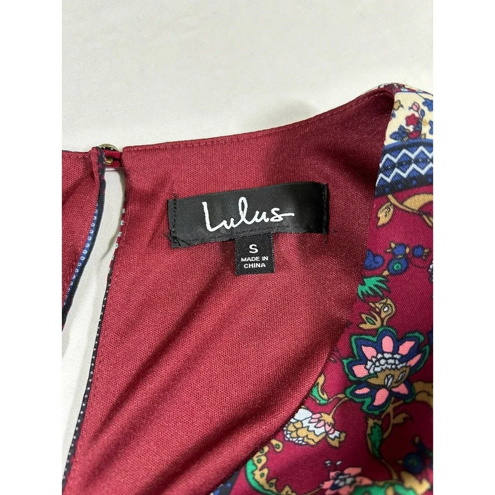Lulus Women’s Crack A Smile Cream And Plum Multi Print Shift Dress Small - Picture 9 of 13